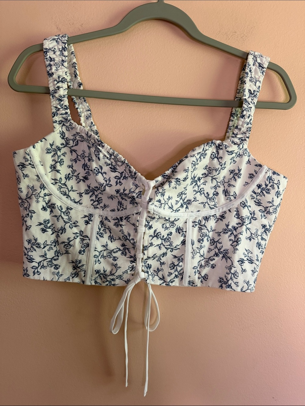 Windsor White Crop Bustier Top with Navy Floral Print
